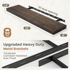 Fun Memories Solid Elm Wood Floating Shelves Set of 2-32 Inch Rustic Wall Shelves with Heavy-Duty Invisible Brackets - for Li