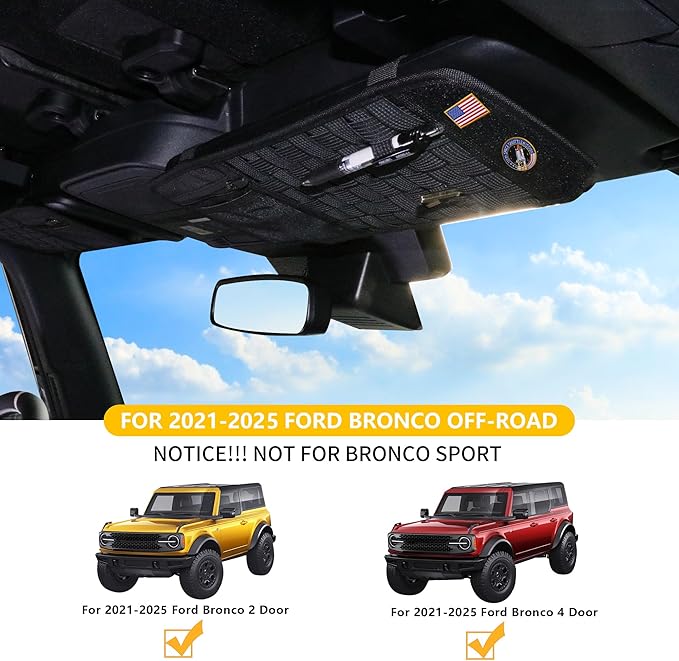 Tactical Sun Visor Organizer Visor Storage Compatible with 2021 2022 2023 2024 2025 2026 Ford Bronco 2/4 Door Accessories Car Sun Visor Sunglasses Holder Webbing Molle Panel, Driver+Passenger