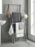 Metal Leaning Ladder Towel Rack, 4-Tier Blanket Stand for Bathroom Living Room, No Drilling Quilt Storage Organizer(Silver)