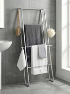 Metal Leaning Ladder Towel Rack, 4-Tier Blanket Stand for Bathroom Living Room, No Drilling Quilt Storage Organizer(Silver)