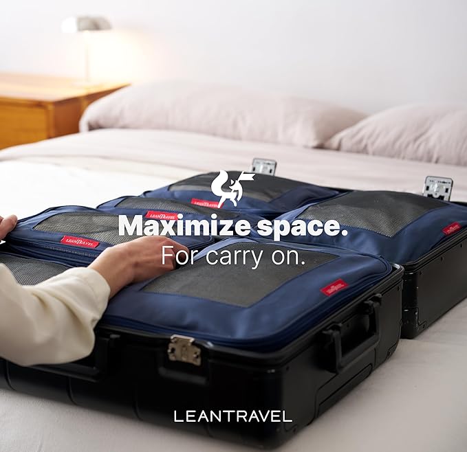 LeanTravel Premium Compression Packing Cubes for Travel - Suitcase Organizer Bags with Double Zipper & Breathable Mesh Panel 