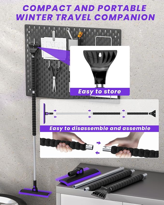 helloleiboo 2025 Extra Long 55.7" Ice Scrapers for Car Windshield Multi-Functional Detachable Car Ice Scraper with Foam Grip and 270° Pivoting Brush Head Snow Brush for SUV Truck Auto(Purple)