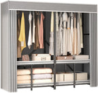 Foldable Wardrobe Closet, Clothes Rack with Cover for Bedroom, Portable Metal Closet Organizer, Thick Steel Tubes, Heavy Duty