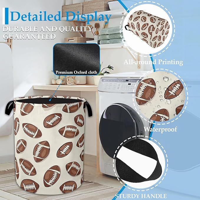 America Football Laundry Basket Collapsible Laundry Hamper with Handle, Oxford Clothes Toy Storage Bin for Bathroom Bedroom R