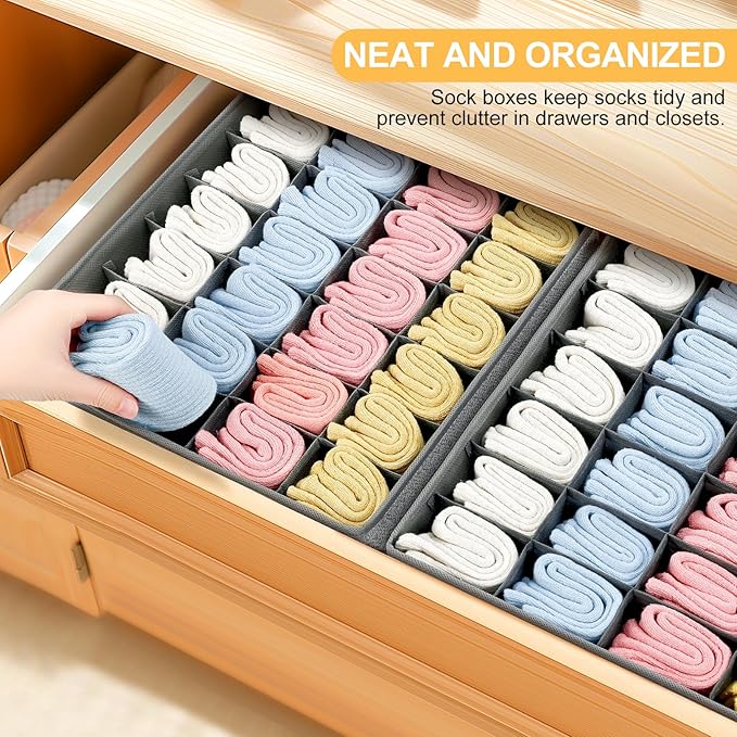 Joyoldelf Sock Drawer Organizer Divider Underwear Organizer 24-cell Fabric Dresser Drawer Organizers Storage Boxes for Socks 