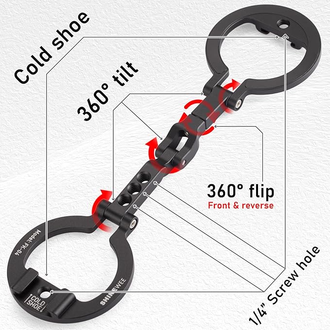 Dual Magnetic Ring Phone Mount - Foldable 360° Rotation CNC Aluminum Stand,1/4" Screw,Cold Shoe Interface, Hands-Free Holder for Live Streaming, Selfies & Multi-Device Use