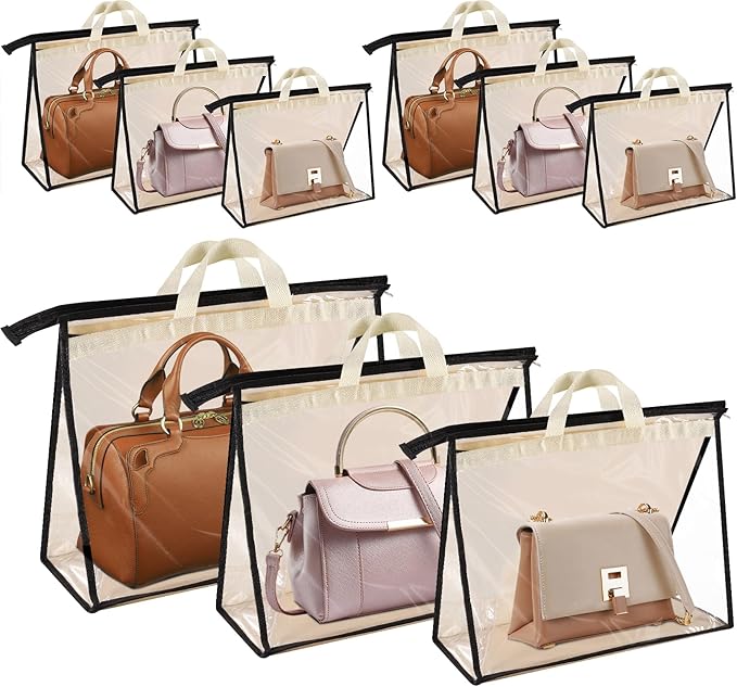 9 Pack Dust Bags for Handbags, Clear Handbag Storage Organizer, Purse Protector Storage Bag, Transparent Purse Organizer for 