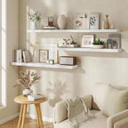 Fun Memories 55 Inch Floating Shelves in White, 9.3 Inch Deep Floating Shelf for Bathroom Living Room Kitchen, Rusitc Wall Mo