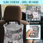 Car Garbage Bag Cute Grey Cats Drawstring Car Trash Bag Hanging for Back Seat with Adjustable Buckle Canvas Vehicle Trash Can Easy-to-Install