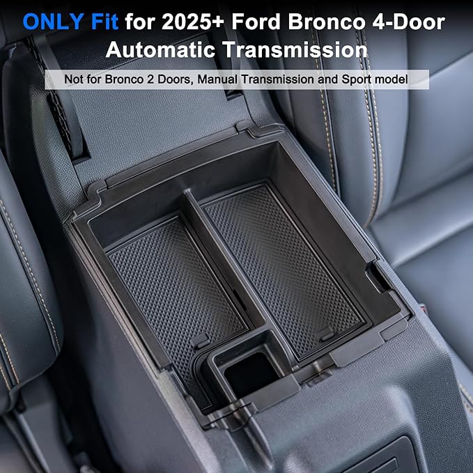 TOPINSTALL 2-Layer Trays Compatible with 2025 2026 Ford Bronco 4 Doors Automatic Transmission ONLY, Full Size Bronco Center Console Organizer (Not for Manual Transmission & 2 Doors & Bronco Sport)