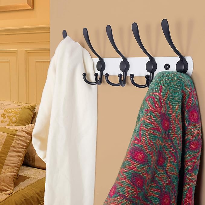 Dseap Wall Mounted Coat Rack - 5 Tri Hooks, Heavy Duty, Stainless Steel, Metal Coat Hook Rail for Coat Hat Towel Purse Robes 