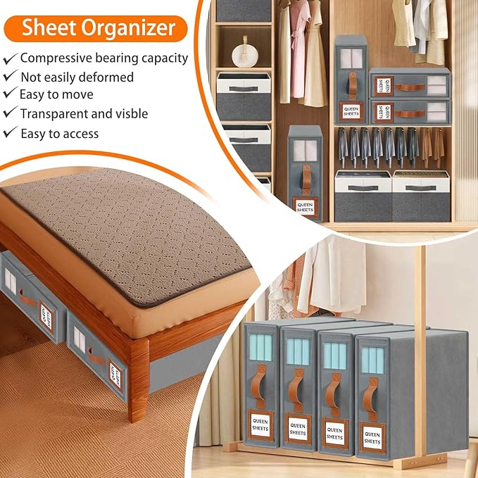 GhvyenntteS 12 Pack Bed Sheet Organizers and Storage, Sturdy Bed Sheet Organizer with Zipper and Handle, Foldable Linen Close