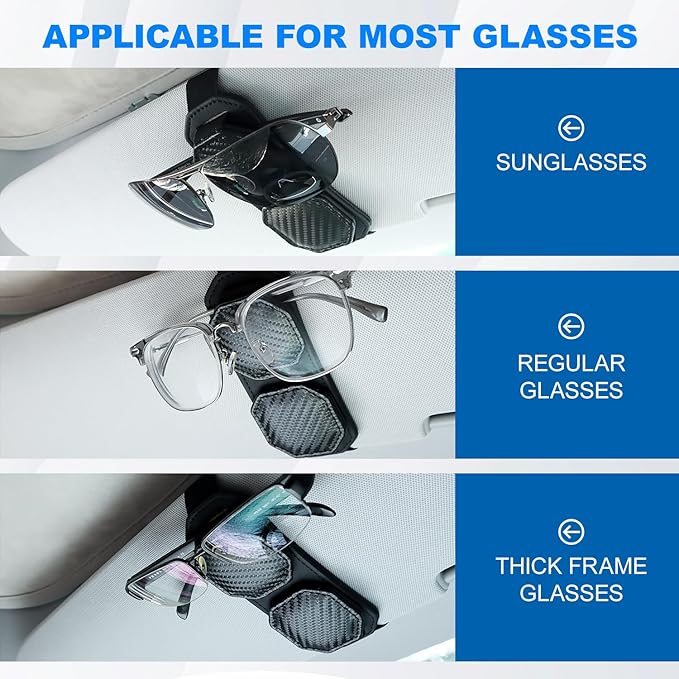 Double Clip Sunglasses Holder for Car Visor with Carbon Fiber Pattern,Magnetic PU Leather Auto Visor Sunglass Clip,Vehicle Visor Organizer,Hanging Eyeglasses Clip