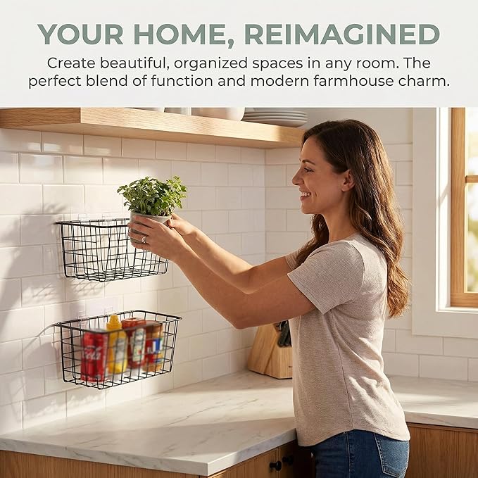 2 Set Adhesive Hanging Wall Basket Inside Cabinet Door Organizer,Wall Storage Basket-No Drilling Adhesive wall Basket for Cup