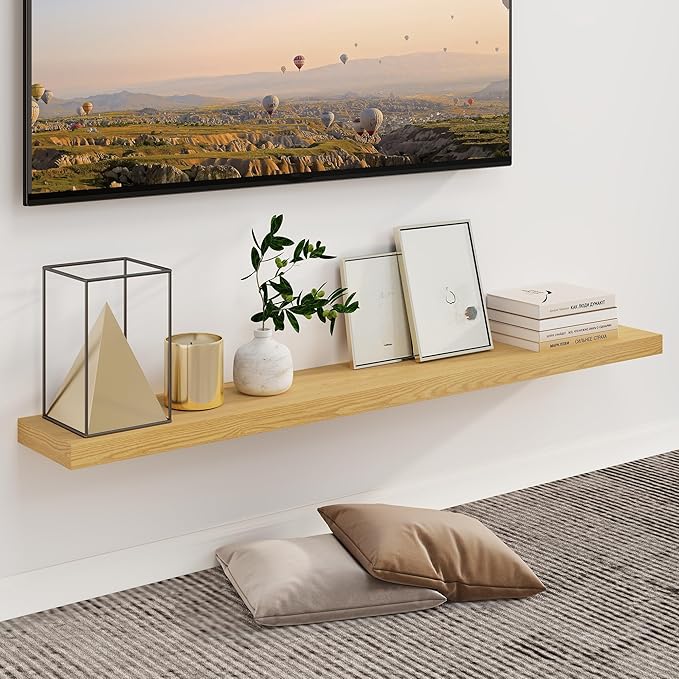 Fun Memories 55 Inch Fireplace Mantel - Long Floating Shelf, Wall Mounted Farmhouse Display with Invisible Heavy Duty Metal B