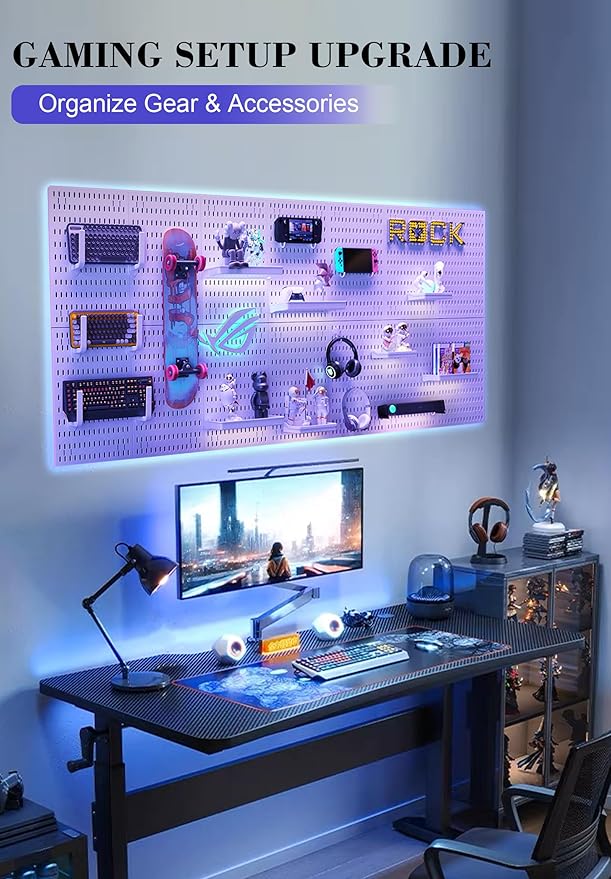 Pegboard Wall Organizer Set – 4 Peg Boards with Hooks & Shelves – Office, Kitchen, Gaming Room Desk Pegboard Storage – Peg Bo