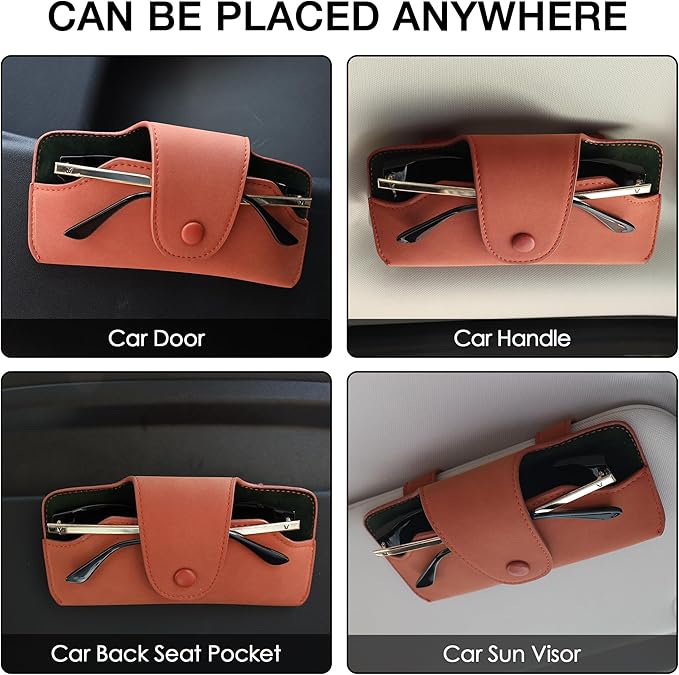 Car Sunglasses Holder for Car Visor Vegan Leather Auto Eyeglass Case with Clip Automotive Interior Visor Accessories
