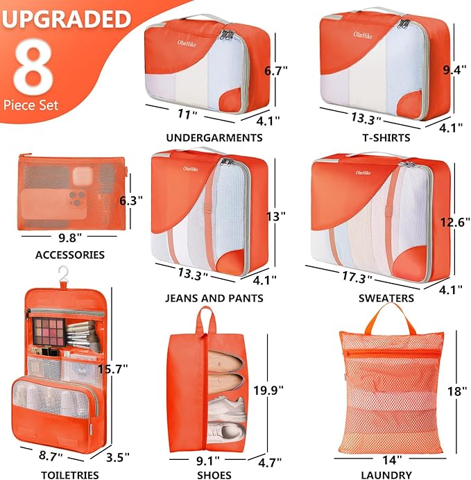 8 Set Packing Cubes for Travel, Gifts for Women Mom,Anti-Tearing Suitcase Organizer for Luggage with Shoe & Hanging Toiletry 