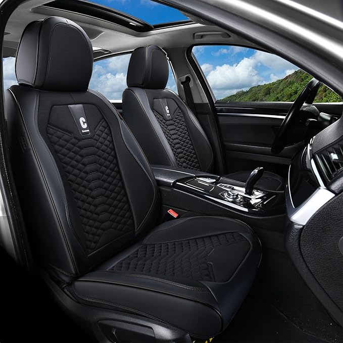 Coverado Car Seat Covers Full Set, 5 Seats Universal Seat Covers for Cars, Breathable Fabric& Faux Leather Auto Seat Cushions