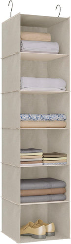 Hanging Closet Organizer, Easy Mount Foldable 6-Shelf Hanging Closet Wardrobe Storage Shelves, Clothes Handbag Shoes Accessor