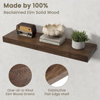 Fun Memories Solid Elm Wood Floating Shelves Set of 2-30 Inch Rustic Wall Shelves with Heavy-Duty Invisible Brackets - for Li
