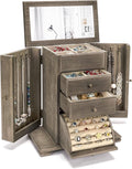 Emfogo Jewelry Box for Women, Rustic Wooden Jewelry Boxes & Organizers with Mirror, 4 Layer Jewelry Organizer Box Display for