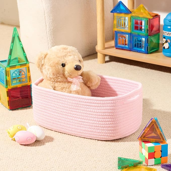 MiniArk Small Storage Baskets for Organizing | Closet Organizer Bins | Shelf Toy Basket | Woven Rope Baskets | Cube Decorativ