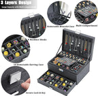 QBestry 3-Layer Jewelry Box for Women with Lock and Key & Drawer, Large Jewelry Organizer with 8 Necklace Hooks & 56 Earring 