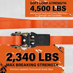 Ratchet Tie Down Straps, 2340lb Break Strength, 4pc 1inch x 16FT Tie Down Strap Set with Padded Handles & Coated S Hook W/Safety Clip, Cargo Strap Tie Down for Motorcycle, Truck (Orange)