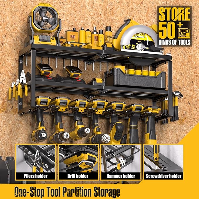 Spampur Power Tool Organizer for Tool Storage, Drill Holder Wall Mount with Screwdriver Organizer, Tool Holder for Garage Wal