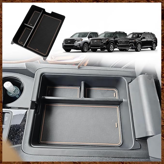 Muslogy Center Console Organizer Compatible with Honda Pilot 2023 2024 2025 2026, 2024-2026 Ridgeline/Passport Center Console Storage Box Divider Inserts Interior Accessories ABS Material(Brown)