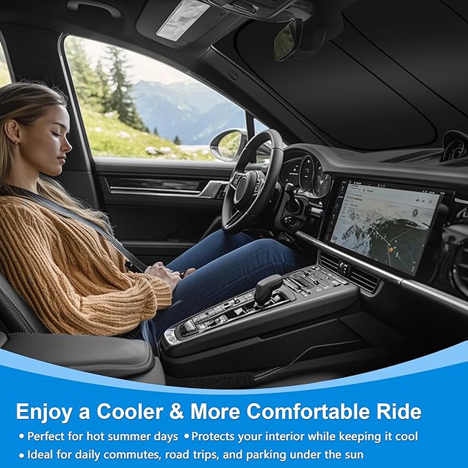 Windshield Sun Shade for 2015-2020 Merce-des Benz GLA Accessories, Foldable Window Sunshade Sun Visor Protector, Front Windshield Sunshade Sun Shield Blocks UV Rays Heat
