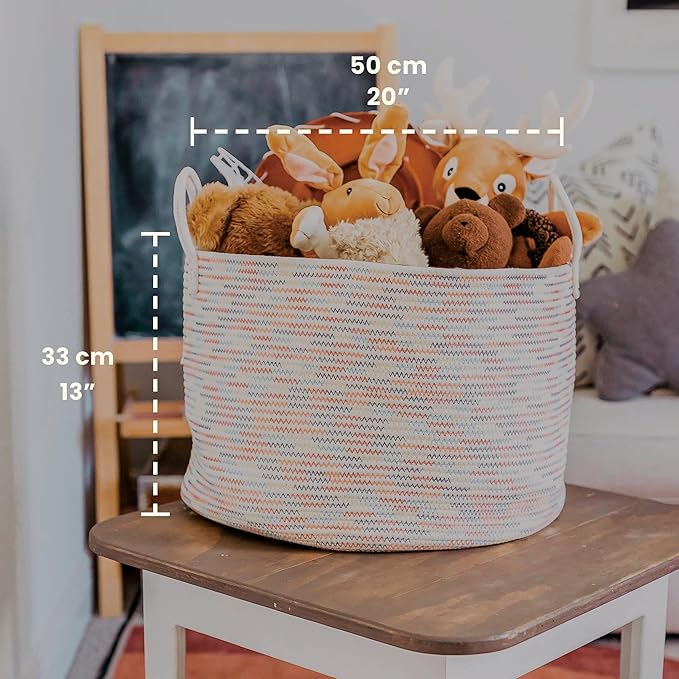 OrganiHaus Large Woven Storage Basket for Blankets and Toys 20" x 13" Inch, Rope Laundry Basket with Handles, Cushions & Pill