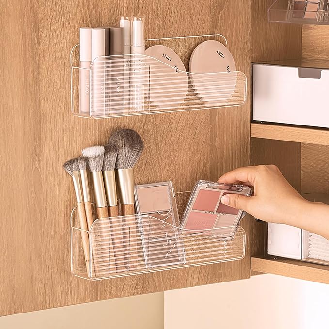 MORNITE Bathroom Medicine Cabinet Organizer Set, Narrow Compact Makeup Shelves Holder for Lipstick, Cosmetic, 2 Pcs Trays for