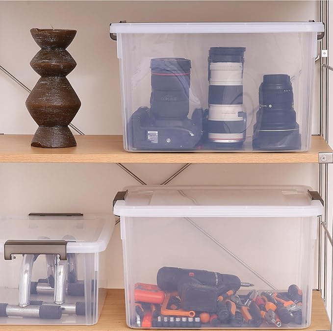 Citylife 58.1 QT Plastic Storage Bins with Latching Lids Stackable Storage Containers for Organizing Large Clear Storage Box 