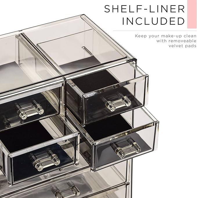 Sorbus Acrylic Makeup Organizer Set, 7-Drawer Vanity & Countertop Cosmetic Storage with Small & Wide Compartments, Black-Tint