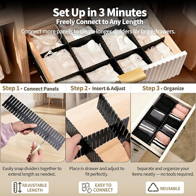 Drawer Divider Adjustable Diy Storage Organizer Separator for Tidying Clutter Cutlery Makeup Clothes of Dresses, Desk & Box i
