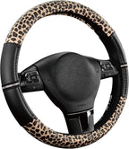 Road Comforts Leopard Steering Wheel Cover - Made with PVC Leather Cheetah Print - Anti-Slip, Universal Fit 14 1/2 inches to 