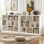 Unikito 7 Cube Storage Book Shelf - 50" Wide Wood Cube Storage Organizer, Wooden 2 Tiers Floor Standing Low Bookcase for Livi