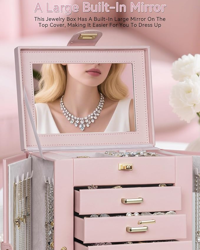 AKOZLIN 360° Rotating Jewelry Box 6-Tier Organizer Functional Jewelry Storage Case for Women Girls Ring Necklace Earring Brac