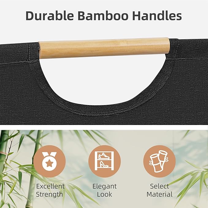 STORAGE MANIAC 3-Pack Large Laundry Hamper, 80L (21.1 Gal) Collapsible Laundry Basket with Bamboo Handles, Freestanding Water