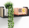 17 Inch Black Rattan Wall Shelf, Wooden Hanging Bookshelf Storage, Cute Nursery Shelves Wall Mounted, Boho Decorative Floatin