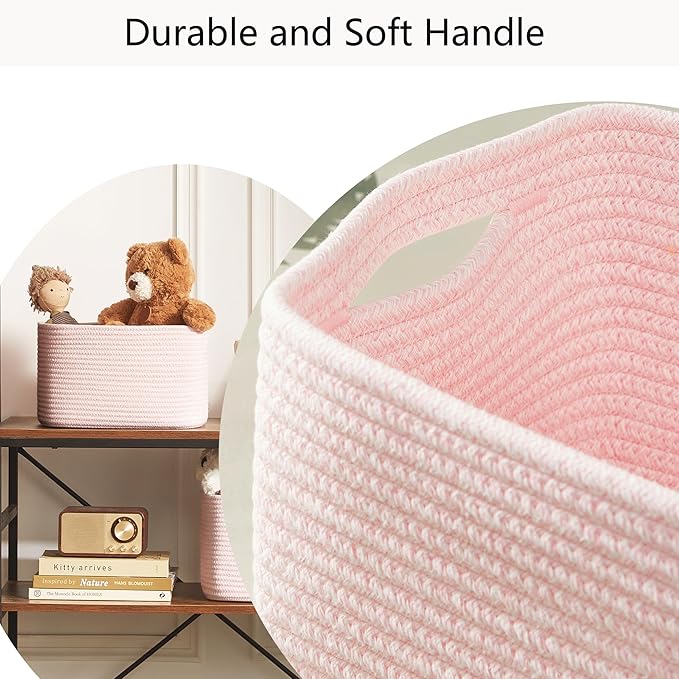 Pink Storage Bins 4 Pack Basket for Shelves Pink Rope Basket for Baby Nursery Organization 12.7"Lx9"Wx7.9"H