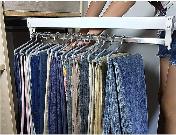 Pull Out Clothes Rail Extendable Pull Out Closet Rod - Adjustable Clothing Organizer Holder, Abs Base for Sliding Clothes Rai