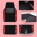 CAR PASS Rhinestone Red Bling Diamond Car Seat Covers Leather Black & Shining Car Floor mats Carpet with Anti-Slip Nibs& Blin