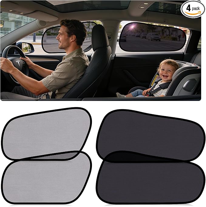 ZATOOTO 4Pack Tesla Model Y 2020-2024 Window Shades for Side Window丨Clear for Safe Driving | 95% UV & Heat Block | No Adhesive, Easy Install | Enhanced Visibility, Tool-Free Install