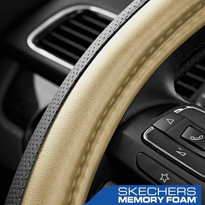 Skechers Steering Wheel Cover Memory Foam,Luxury Leather Steering Wheel Covers,Universal Anti-Slip Fit 14" 1/2-15" Car Wheel 
