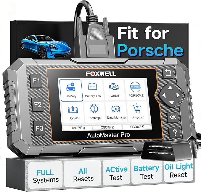FOXWELL NT510 Pro fit for Porsche OBD2 Scanner with 12V Battery Tester, Full System Diagnostic Bidirectional Control Scanner