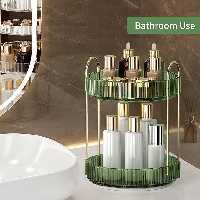 YCIA&DONE 360 Rotating Makeup Organizer and Storage for Vanity Countertop 2 Tiers, High Capacity Cosmetic Skincare Perfume Or