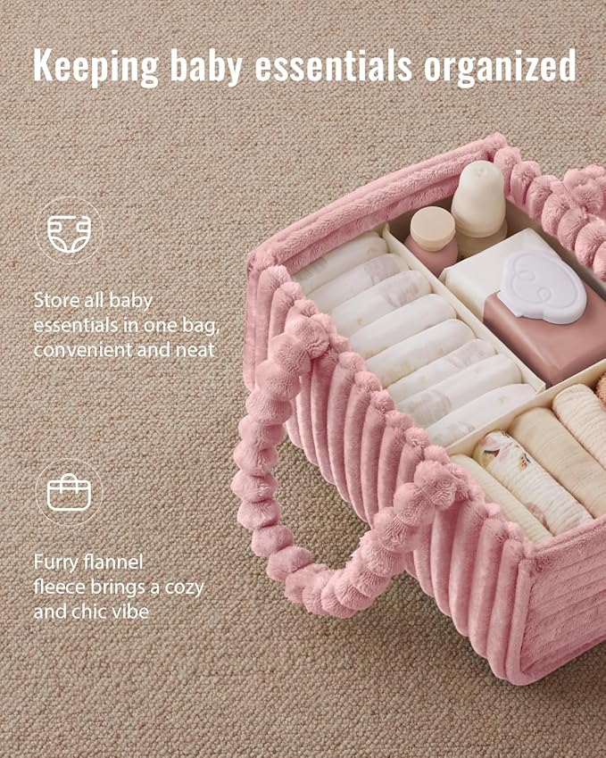 Blissful Diary Flannel Diaper Caddy Organizer, included Gift Packaging, Cozy Nursery Storage Basket, Gift for Baby Shower, Ne